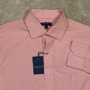 Peter Millar Crown Crafted Hemd Herren Large Cerise rot kariert Gingham Langarm - Bild 1 von 8