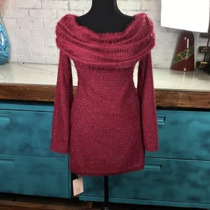 Neu mit Etikett Shein Bae schulterfreies Strickpulloverkleid Cranberry Metallic, M - Bild 1 von 9