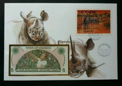 [SJ] Uganda Wild Animal 1983 Giraffe Rhinoceros Wildlife FDC (banknote cover) - Image 1 of 4