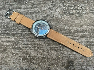 24/22 mm marrón bronceado lona caqui/cuero correa de reloj para relojes de 24 mm lengüeta Foto 1 de 4