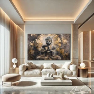 Black And Gold Wall Art Framed Buddha Canvas Art Print Large Abstract Artwork - Picture 1 of 8