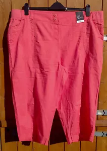 BONMARCHE - SIZE 24 CANDY PINK STRETCH WAIST CROPPED COTTON SUMMER TROUSERS BNWT - Picture 1 of 1
