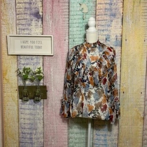 Passport Womens Sheer Ruffle Mock Neck Peasant Blouse Flowy Fall Top - Picture 1 of 7