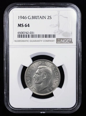 1946 GREAT BRITAIN FLORIN, 2 SHILLING NGC MS64 - Image 1 of 3