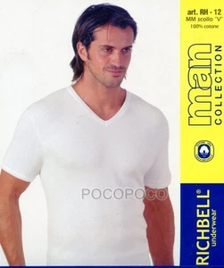 3 maglie scollo a V da uomo a mezza manica in cotone Richbell RH12 canottiera - Foto 1 di 2