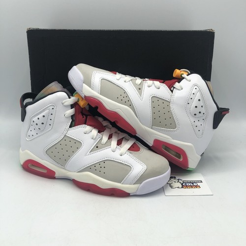 Nike Air Jordan 6 Retro Hare GS grigio rosso bianco 384665 062 taglia 4 anni