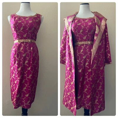 Conjunto de Vestido Vintage Harilela’s Fucsia Dorado Metálico Paisley Personalizado XS/S Talla 4? Foto 1 de 4