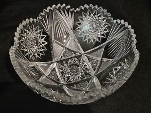 AMERICAN BRILLIANT SAW TOOTH RIM CRYSTAL CUT GLASS BOWL 9 1/4" ROUND HOBSTAR - Picture 1 of 24