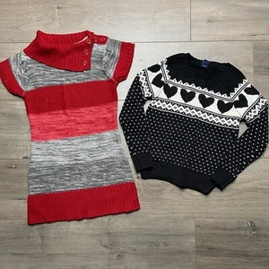 GAP Girls Size 5 Red Sweater Tunic Dress Black Fair Isle Hearts Sweater Bundle - Picture 1 of 4
