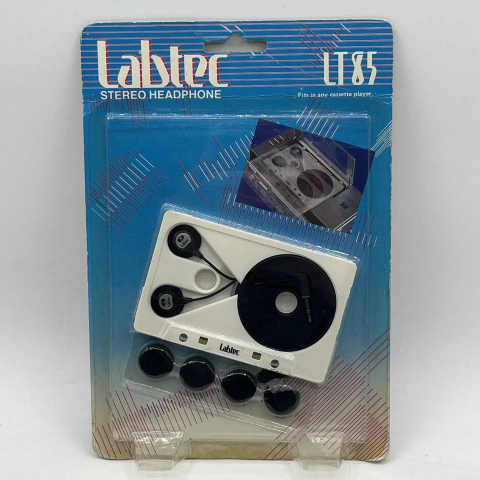 Vintage 1989 Labtec LT85 Stereo In-ear Headphones WINDING Case