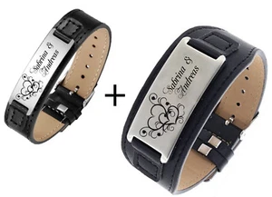 Bracciale partner ID in pelle con piastra in acciaio inox con incisione a scelta due colori - Foto 1 di 9