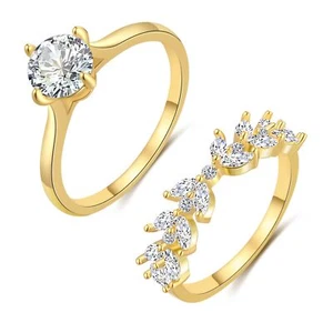 Cubic Zirconia Gold Rings for Women Non Tarnish Trendy Dainty 14K Gold Plated St - Picture 1 of 7