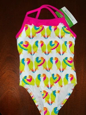 Nuevo con etiquetas Traje de baño de una pieza 3T Garnet Hill con patrón de loro funky Foto 1 de 3