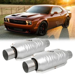 Pair 2.5" In/Out Catalytic Converters EPA + Heat Shield For Dodge Challenger SRT - Picture 1 of 15