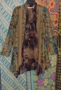 Women's Soft Surroundings Open Front Floral Drape Cardigan PM EUC Hanky Hem - Picture 1 of 2