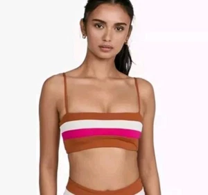 L*Space Rebel Stripe Amber-Bougainvillea-Cream Women's Swim Top Size M NEW - Picture 1 of 10