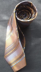 KENZO SILK TIE OLIVE GREEN BLUE SKY BLUE MUSTARD BLACK BROWN DIAGONAL STRIPES - Picture 1 of 3