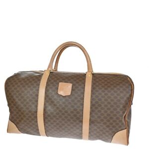 CELINE Logo Macadam Pattern Travel Hand Bag PVC Leather Brown Italy 60YD139