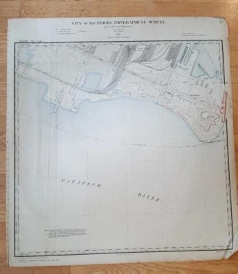 Mapa ANTIGO - Cidade de Baltimore Topog. Levantamento - 1897- Fort McHenry/Whetstone Pnt - Imagem 1 de 4