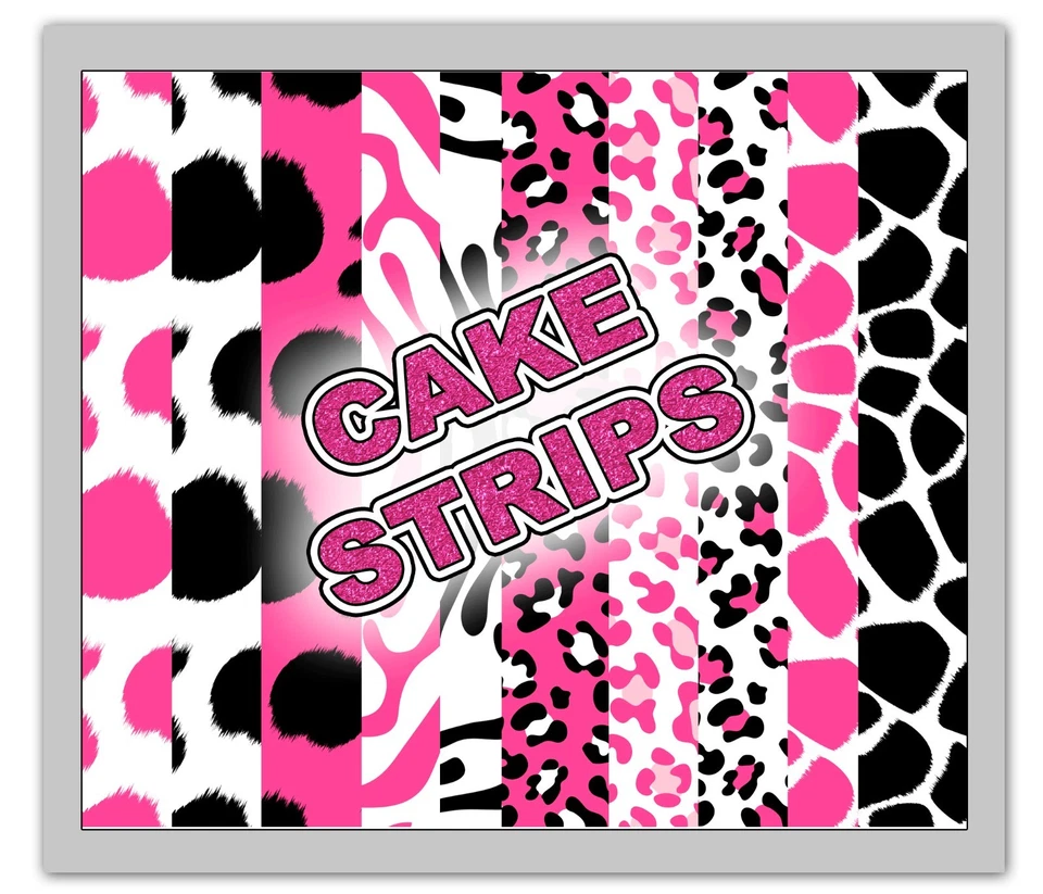 Envoltórios de tiras de bolo comestíveis com estampa de animais folhas de geada zebra rosa  - Imagem 1 de 1