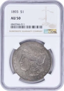 1893 Morgan Silver Dollar AU50 NGC - Picture 1 of 4