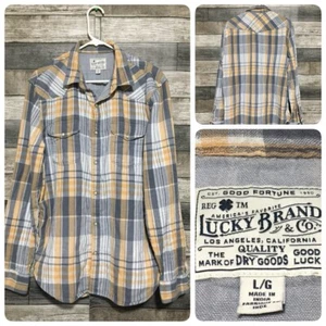 Camisa de franela con botones a presión Lucky Brand para hombre L gris tostado a cuadros occidental informal - Imagen 1 de 9