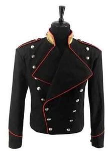 New Michael Jackson Red Trimming Military Black Men Wool Jacket Fast Shipping - Picture 1 of 6