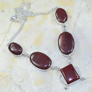 Fatto a Mano Naturale Ematite Diaspro 925 Argento Sterling Collana 50.2cm X10721 - Foto 1 di 1