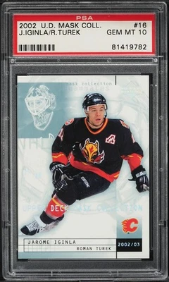 2002 Upper Deck Hockey Card # 16 Jarome Iginla Roman Turek MASKS PSA 10 GEM MINT - Image 1 of 2