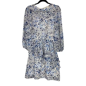 Eliza J womens size 6 dress white blue chiffon speckled ruffles - Picture 1 of 4