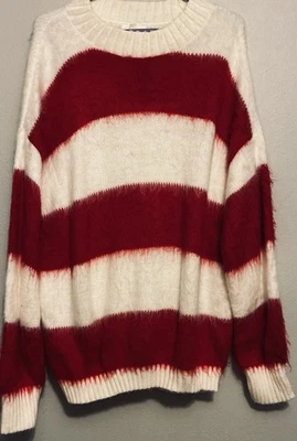 NUEVO CON ETIQUETAS Mujer BP RAYAS SUÉTER CEPILLADO DE GRAN TAMAÑO Talla S Difuso Largo Slve Blanco Rojo Foto 1 de 4