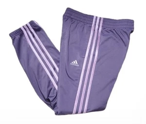 Adidas Track Pants Girls Medium Purple Lilac Stripes Straight Leg 10/12 - Picture 1 of 3