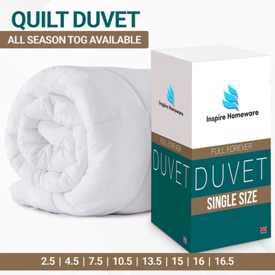 INSPIREHOMEWARE Single Bed Duvet Quilt 2.5 4.5 7.5 10.5 13.5 15 TOG Soft Warm Breathable Comfort