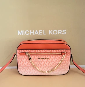 Michael Kors Jet Set Item Large EW Zip Chain Crossbody Handbag Red Clay Ombre MK - Picture 1 of 7