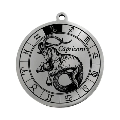 Capricorn Zodiac Pendant Stainless Steel 33mm Astrology Horoscope Charm - Image 1 of 3