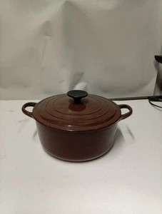 Vintage Le Creuset Braun 9" 3,5qt Dutch Oven Gusseisen Emaille Made France "D" - Bild 1 von 13