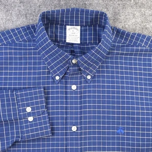 Brooks Brothers Shirt XL Regent Blue Check Logo Long Sleeve Button Down Stretch - Picture 1 of 8