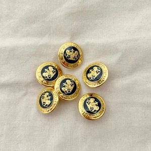 Vintage St. John Knits 6 Gold logo navy blue enamel buttons Approximately 7/8” - Picture 1 of 6