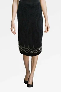 NEW DONNA KARAN Embellished Rhinestones Skirt Fringe Small 2 4 Black RARE - Picture 1 of 10