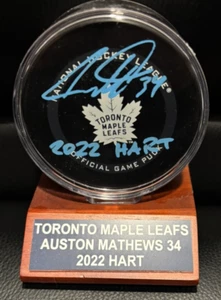 Maple Leafs Auston Matthews "22 Hart" Signed Official Game Hockey Puck FANATICS! - Picture 1 of 4