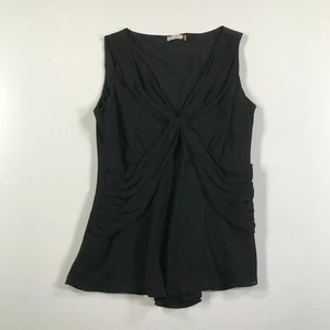 Magaschoni Shirt Womens 4 Black Tank Top Sleeveless Knot Front Silk V Neck - Picture 1 of 10