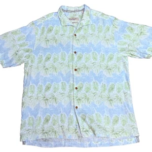 Camisa de campamento hawaiana Tommy Bahama 100 % lino talla L azul verde palmeras tropical - Imagen 1 de 7