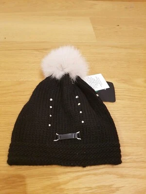Tolle Mütze von Equiline Schwarz Mit Strass und Bommel Echtes Fell NEU - Bild 1 von 2