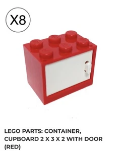 Lego 8 Red Cupboard Container With White Doors / City Kitchen / Garage Cabinet - Picture 1 of 2