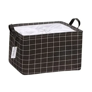 Large Canvas Fabric Storage Basket with L/16.5 x 12 x 10"/1-Pack Black Grid - Picture 1 of 7