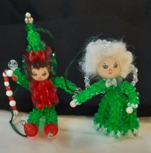ORNAMENTI NATALIZI VINTAGE SPILLA E PERLINE SAFTY MRS. CLAUS & PIXIE SET DI 2 - Foto 1 di 4