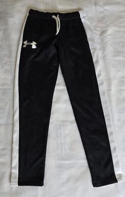 Pantalones deportivos Under Armour negros/blancos para niñas talla YMD Foto 1 de 2