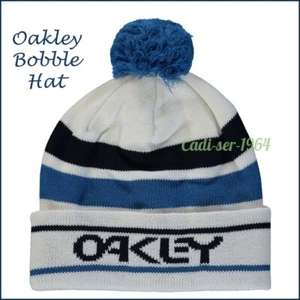Oakley Men's Bobble Cap White and Blue Stripped Bobble Hat NEW - Picture 1 of 24