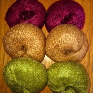 6 x 25g BALLS ROWAN KIDSILK HAZE 2 EACH OF MAYBE PLUM JELLY & BRONZE - Picture 1 of 5