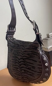 FENDI FF VINTAGE CANVAS STUDS SHOULDER BAG BROWN TIGER PRINT ITALY - Picture 1 of 16